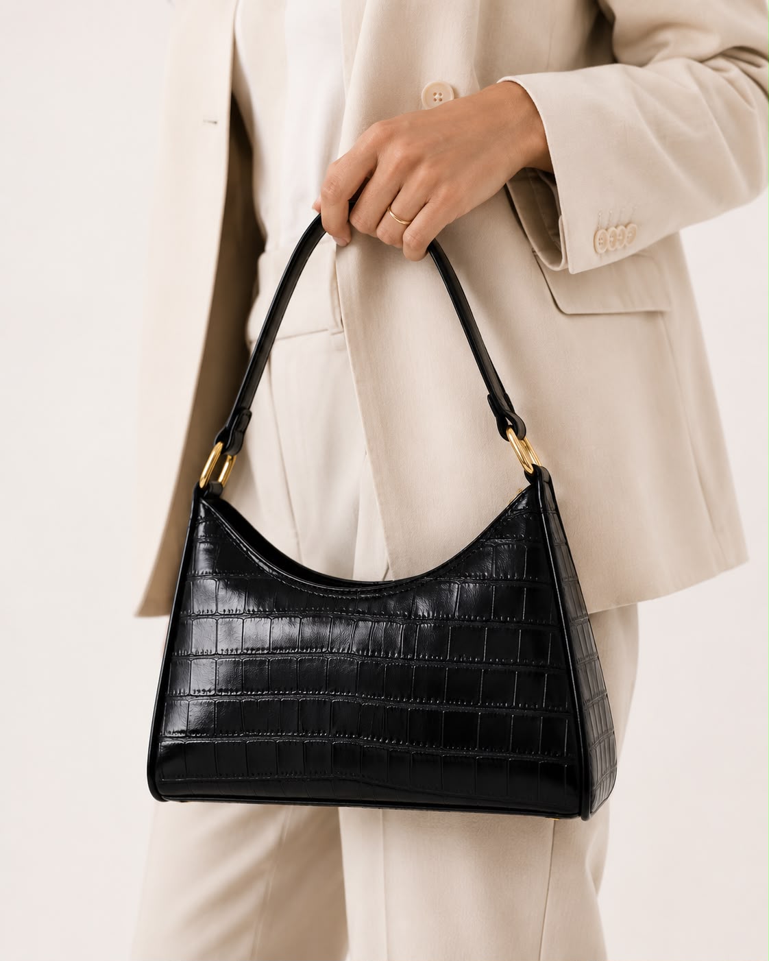 Sac Bandoulière Alligator Alma – Noir