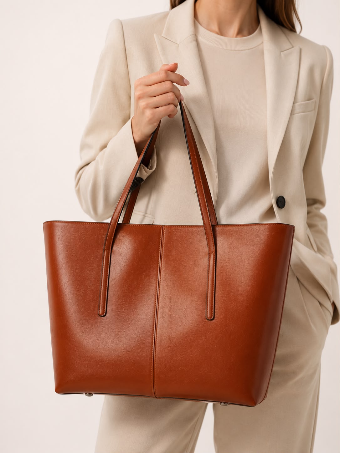 Sac Cabas Femme en Cuir Véritable Marron – Élise