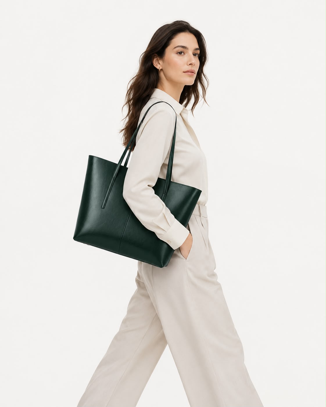 Sac Cabas Femme en Cuir Véritable Vert – Élise