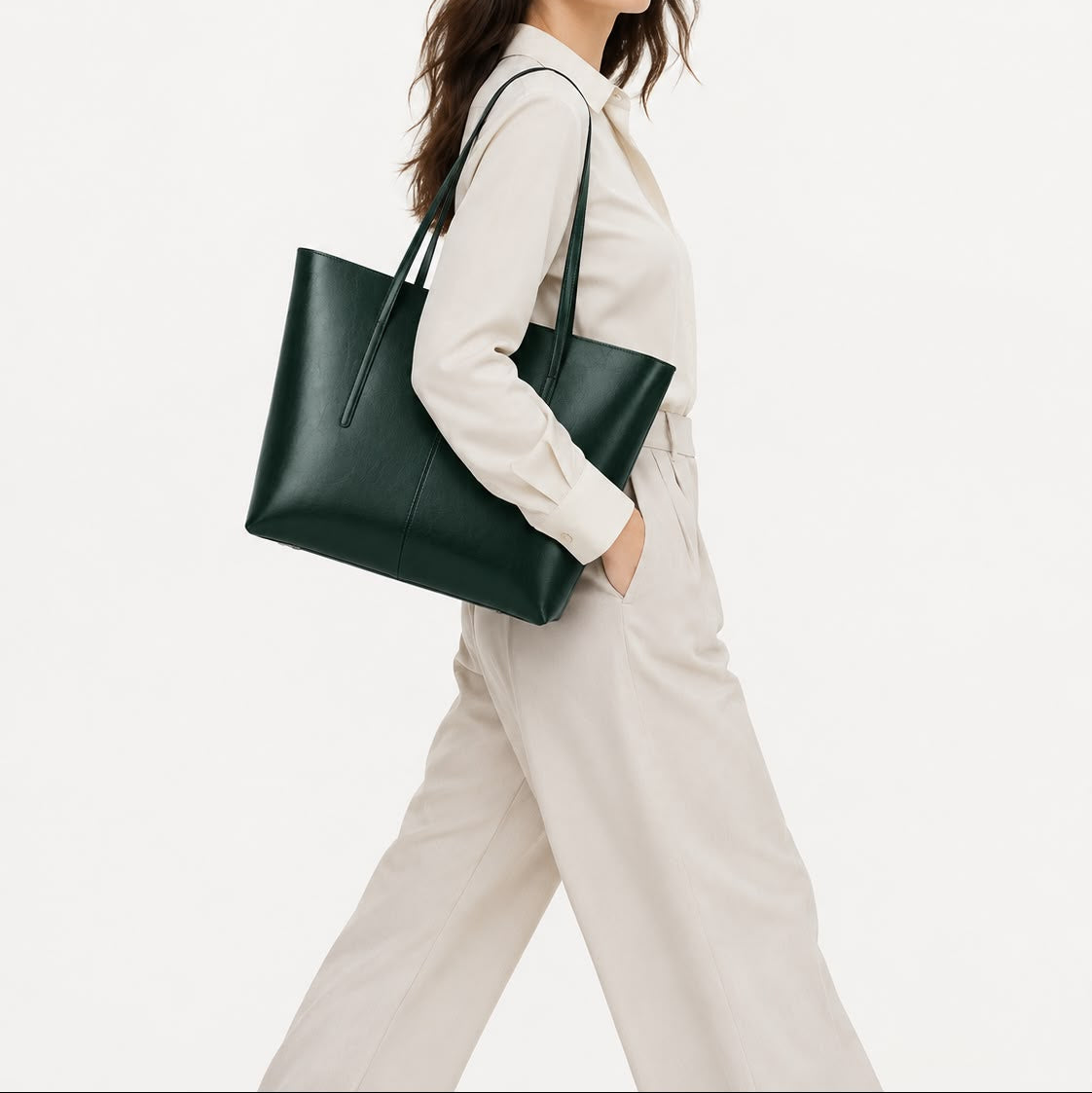 Sac Cabas Femme en Cuir Véritable Vert – Élise