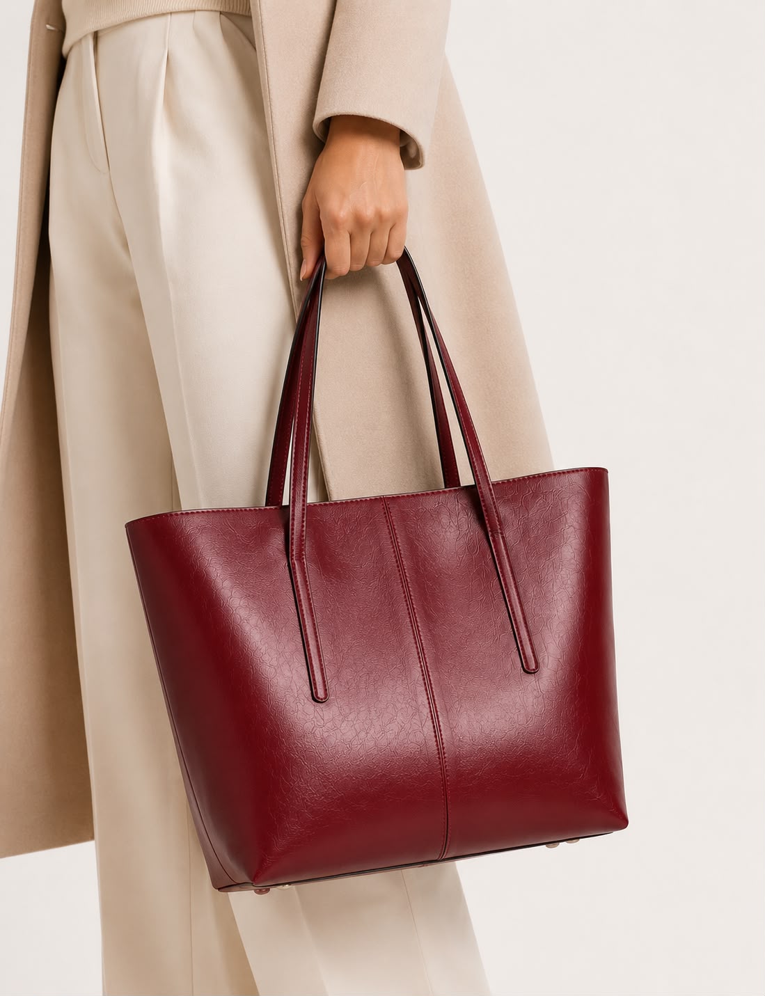 Sac Cabas Femme en Cuir Véritable Bordeaux – Élise