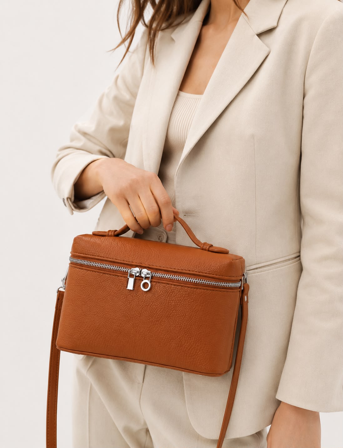 Mini Sac Bandoulière Femme Grainé Écrin – Kaki Brun