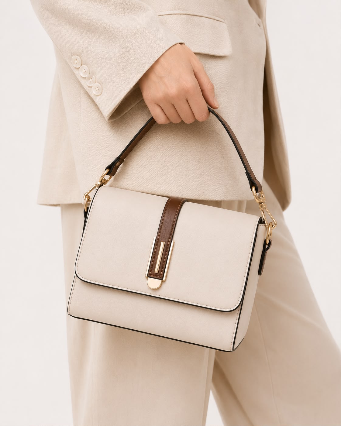 Sac Bandoulière Femme Beige en Cuir PU à Rabat