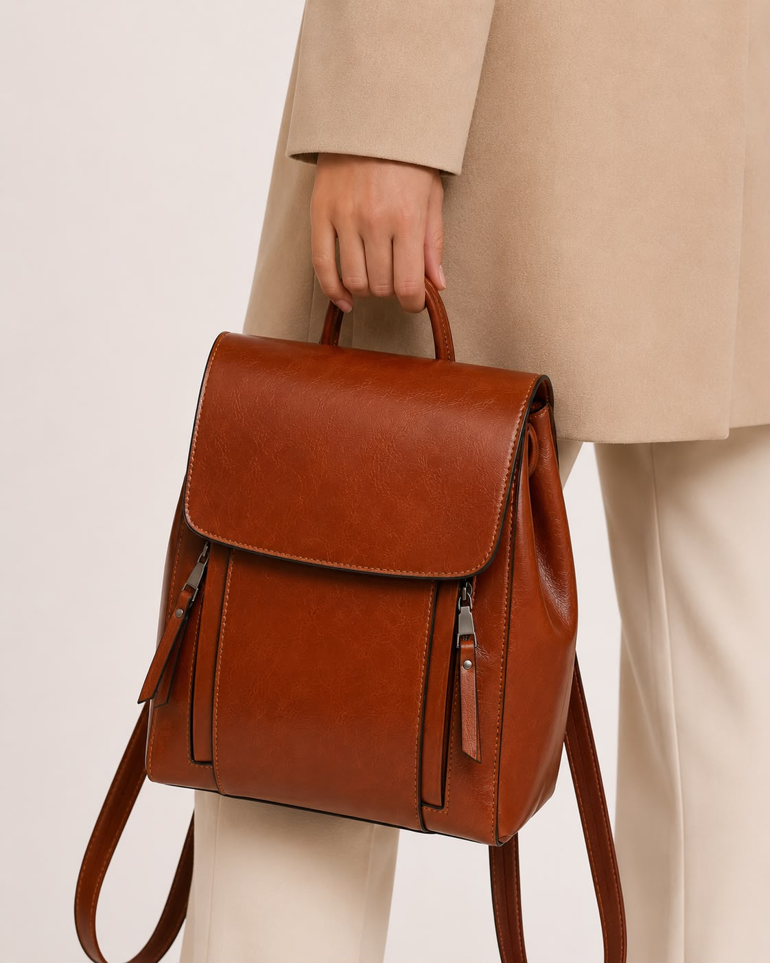 Sac à Dos Femme en Cuir Véritable Cognac – Grande Capacité