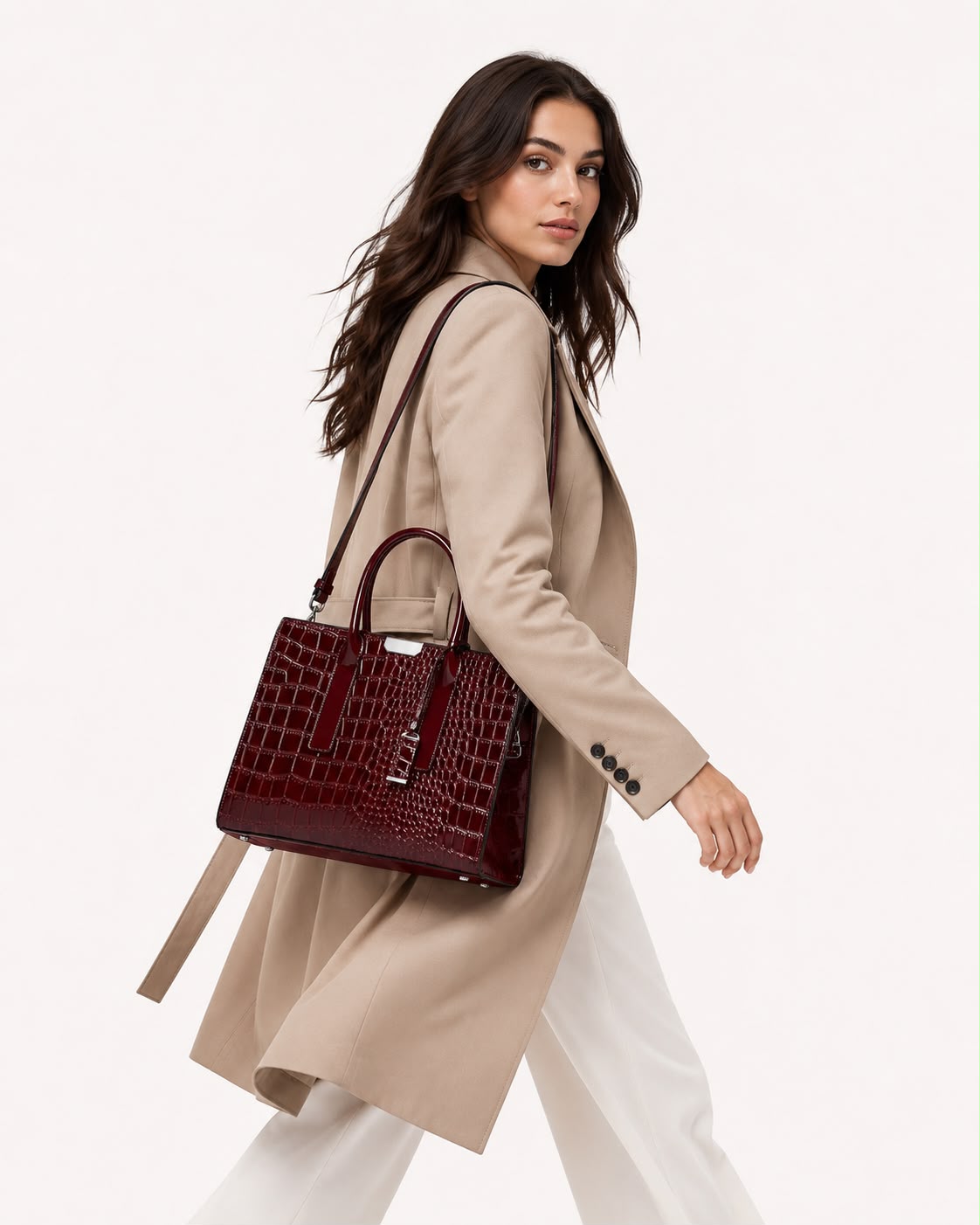 Sac à Main Femme Croco Élise – Brun Foncé