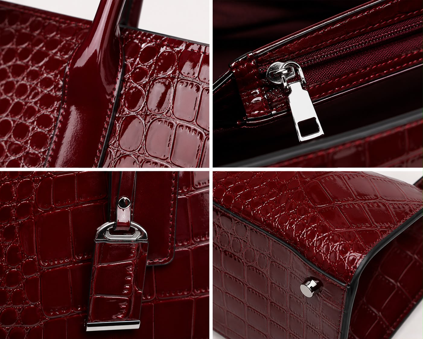 Sac à Main Femme Croco Élise – Vin Rouge