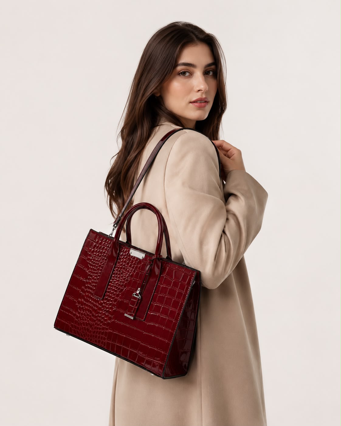Sac à Main Femme Croco Élise – Vin Rouge