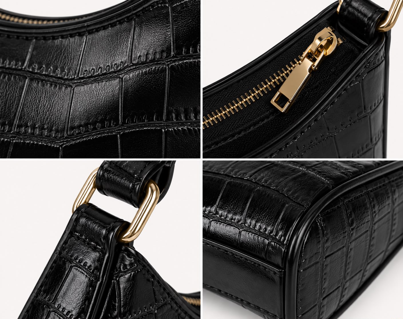 Sac Bandoulière Alligator Alma – Noir