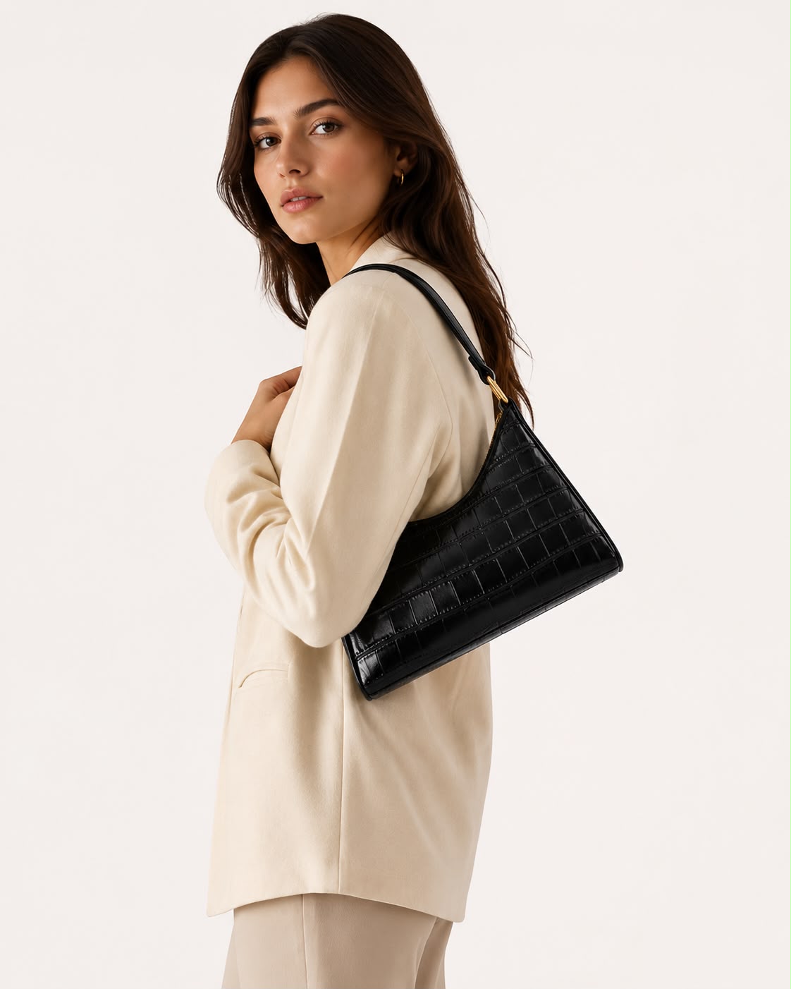 Sac Bandoulière Alligator Alma – Noir