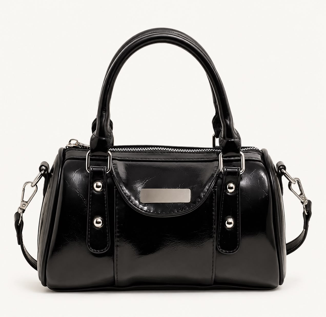 Sac à Main Femme Élise – Noir Brillant