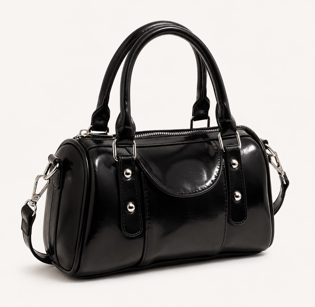 Sac à Main Femme Élise – Noir Brillant