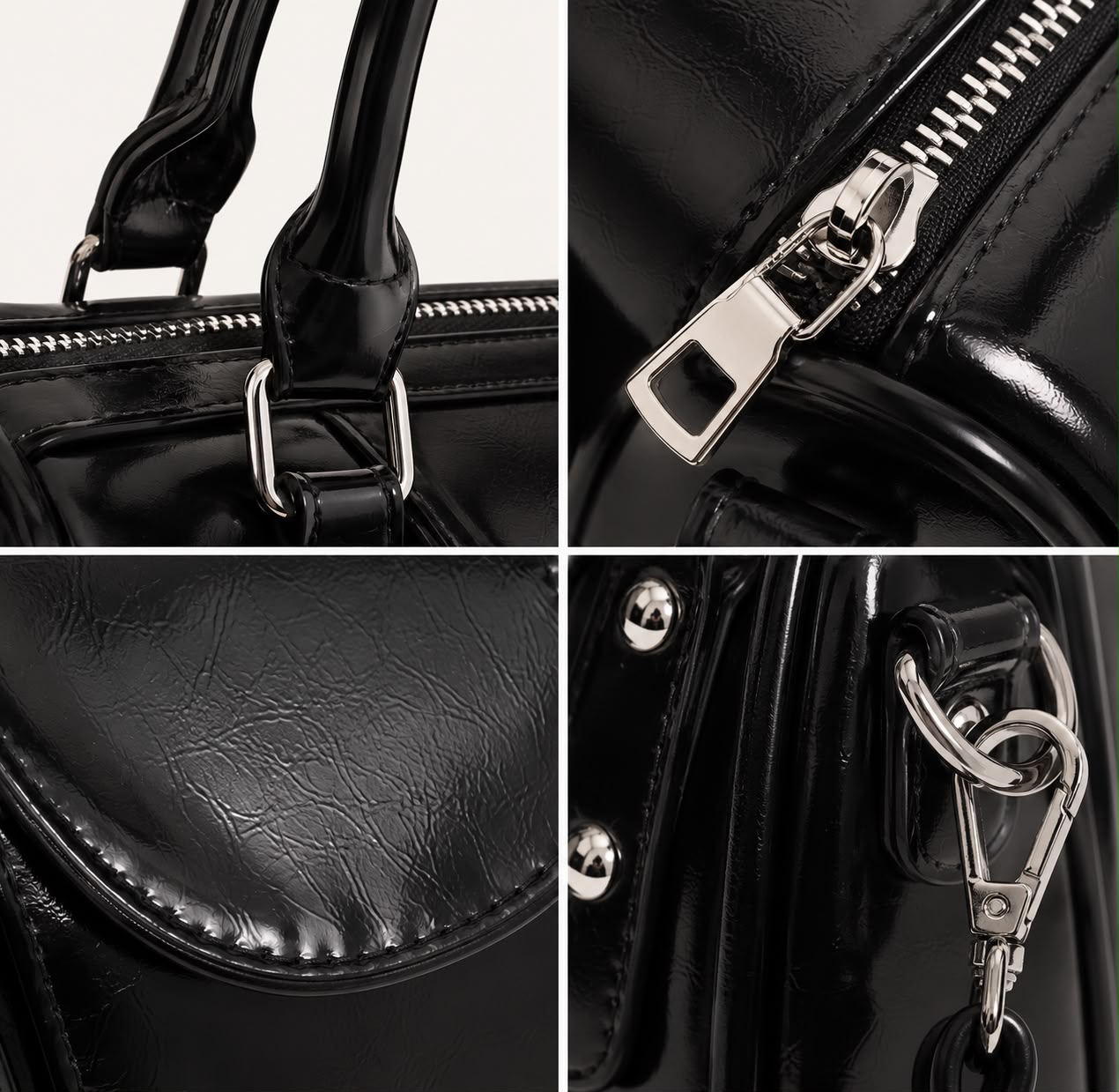 Sac à Main Femme Élise – Noir Brillant