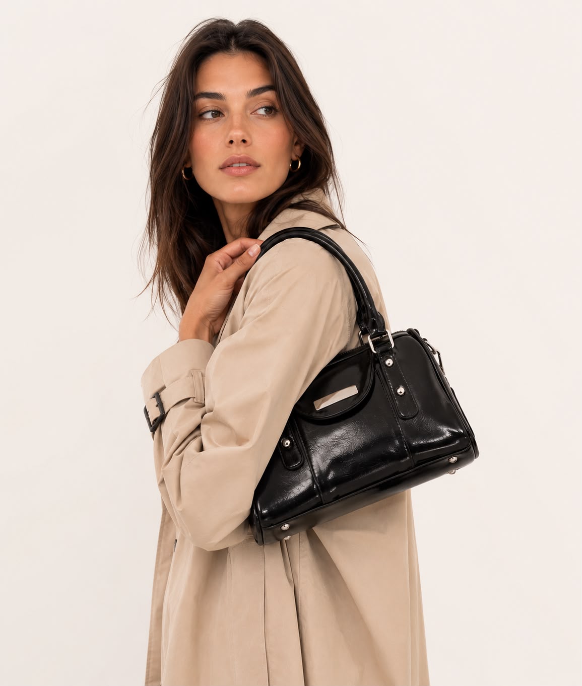 Sac à Main Femme Élise – Noir Brillant
