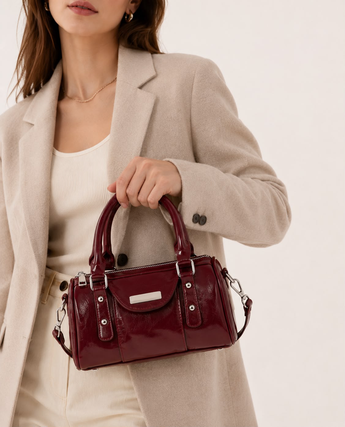 Sac à Main Femme Élise – Bordeaux Brillant