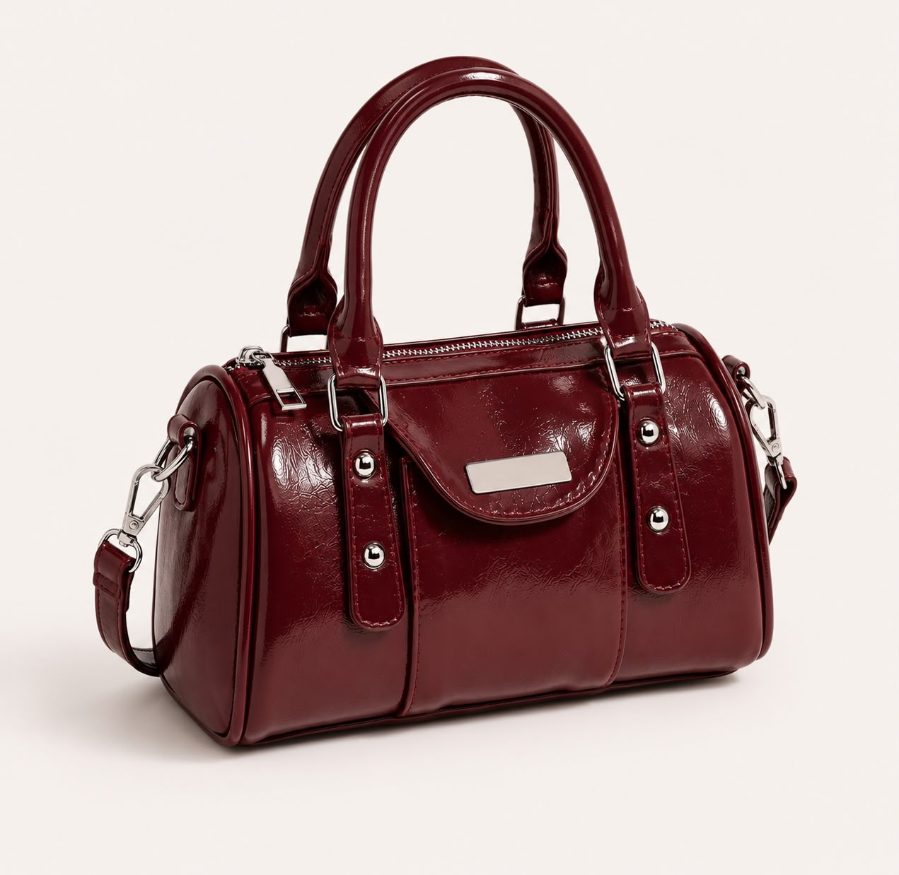 Sac à Main Femme Élise – Bordeaux Brillant