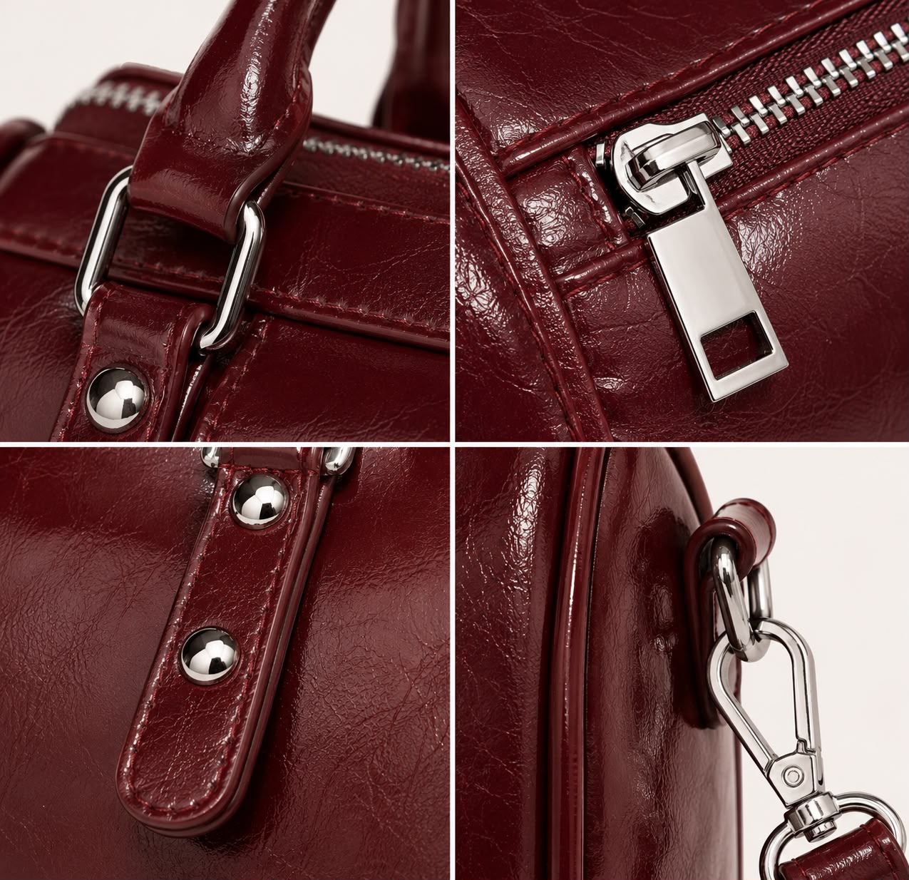 Sac à Main Femme Élise – Bordeaux Brillant