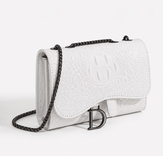 Sac Bandoulière Femme Effet Croco Blanc