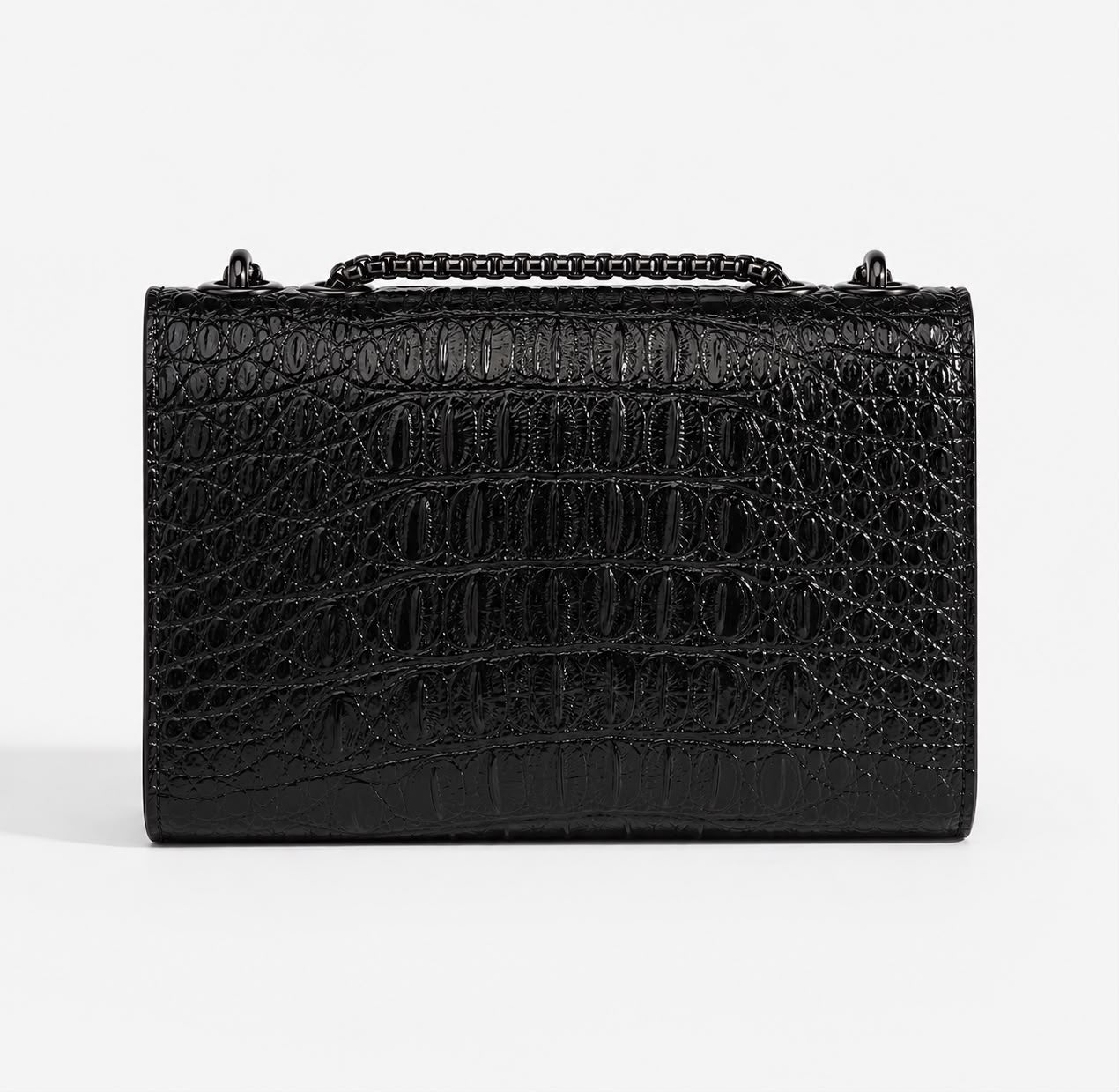 Sac Bandoulière Femme Effet Croco Noir avec Chaîne