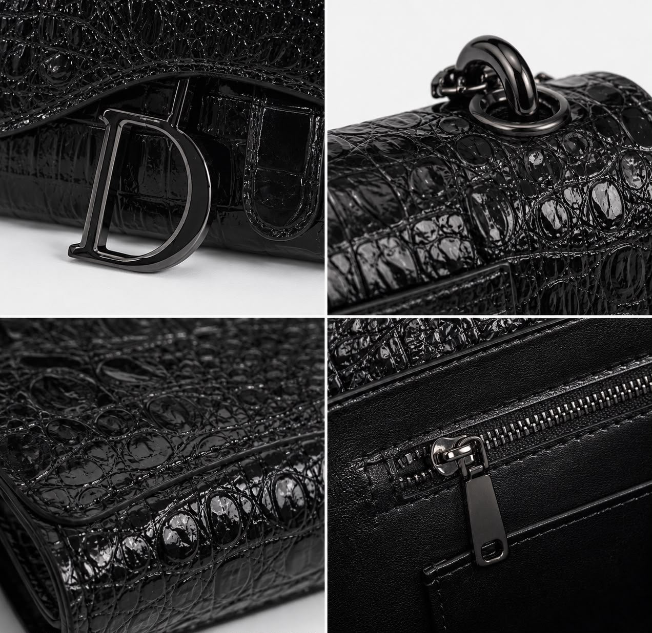 Sac Bandoulière Femme Effet Croco Noir avec Chaîne