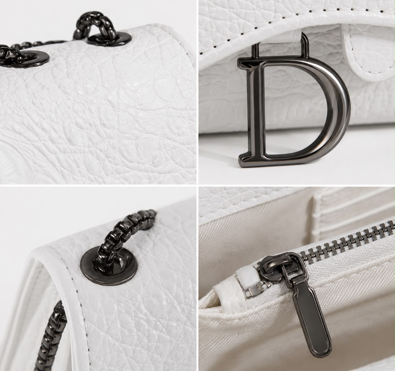 Sac Bandoulière Femme Effet Croco Blanc