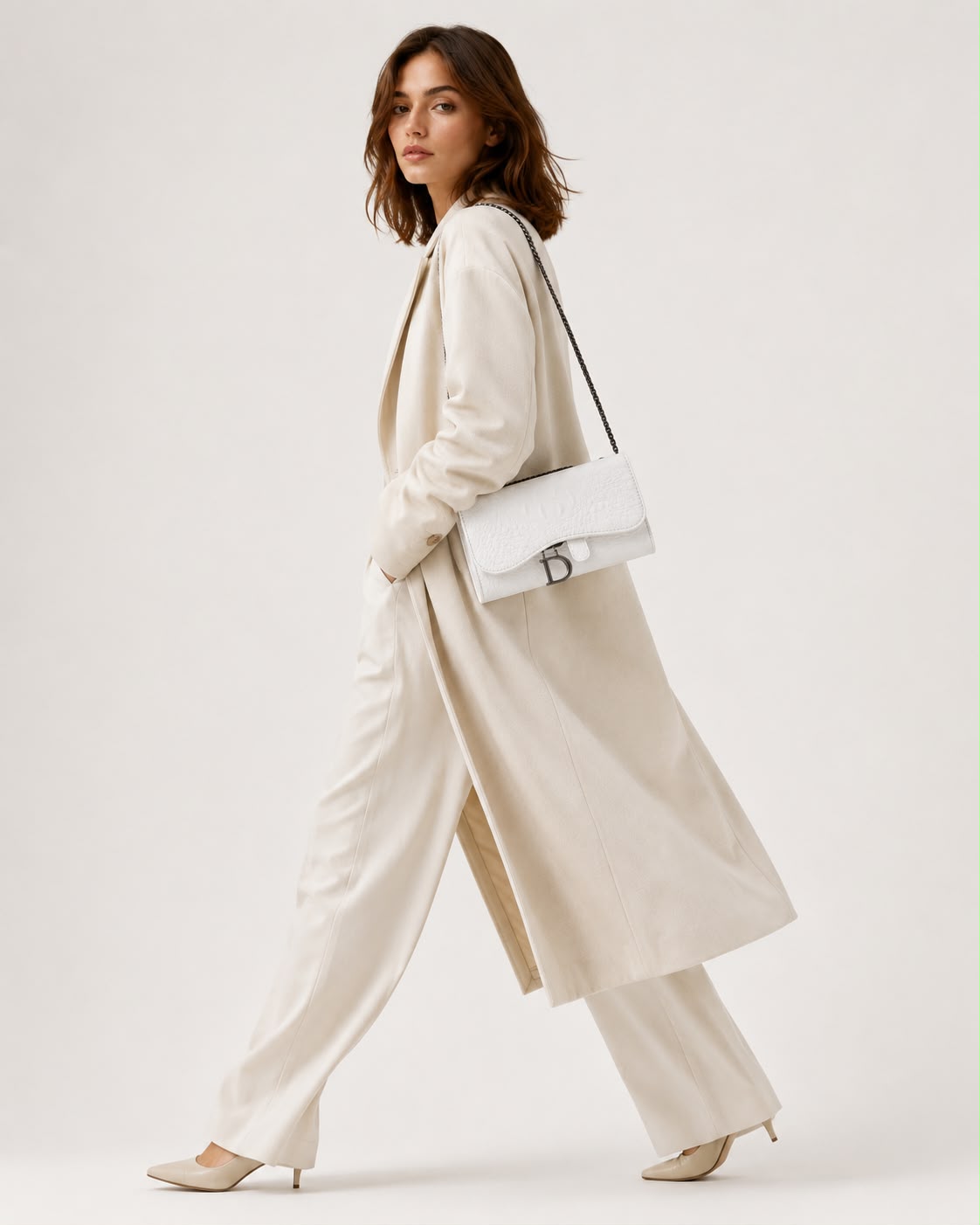 Sac Bandoulière Femme Effet Croco Blanc