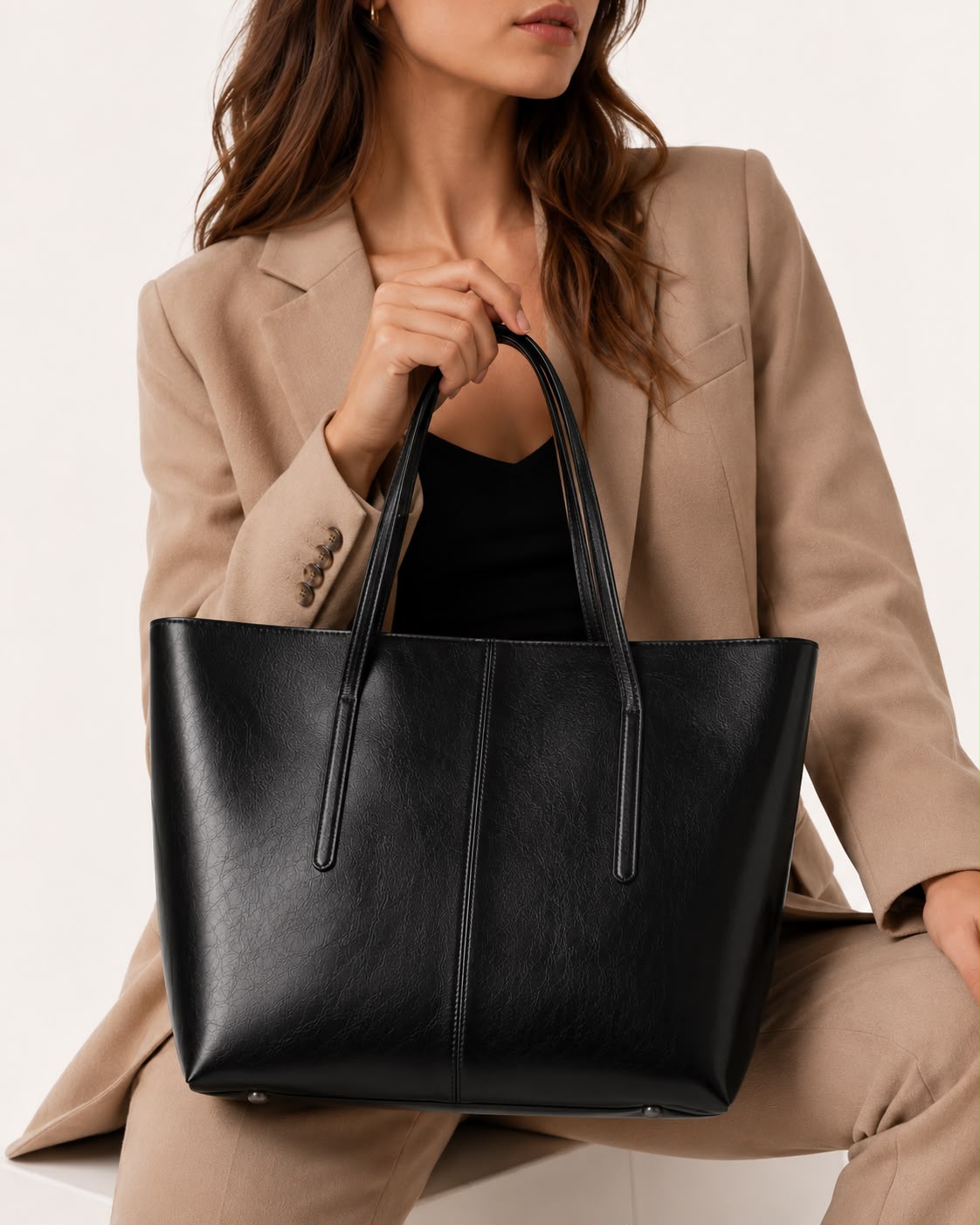 Sac Cabas Femme en Cuir Véritable Noir – Élise