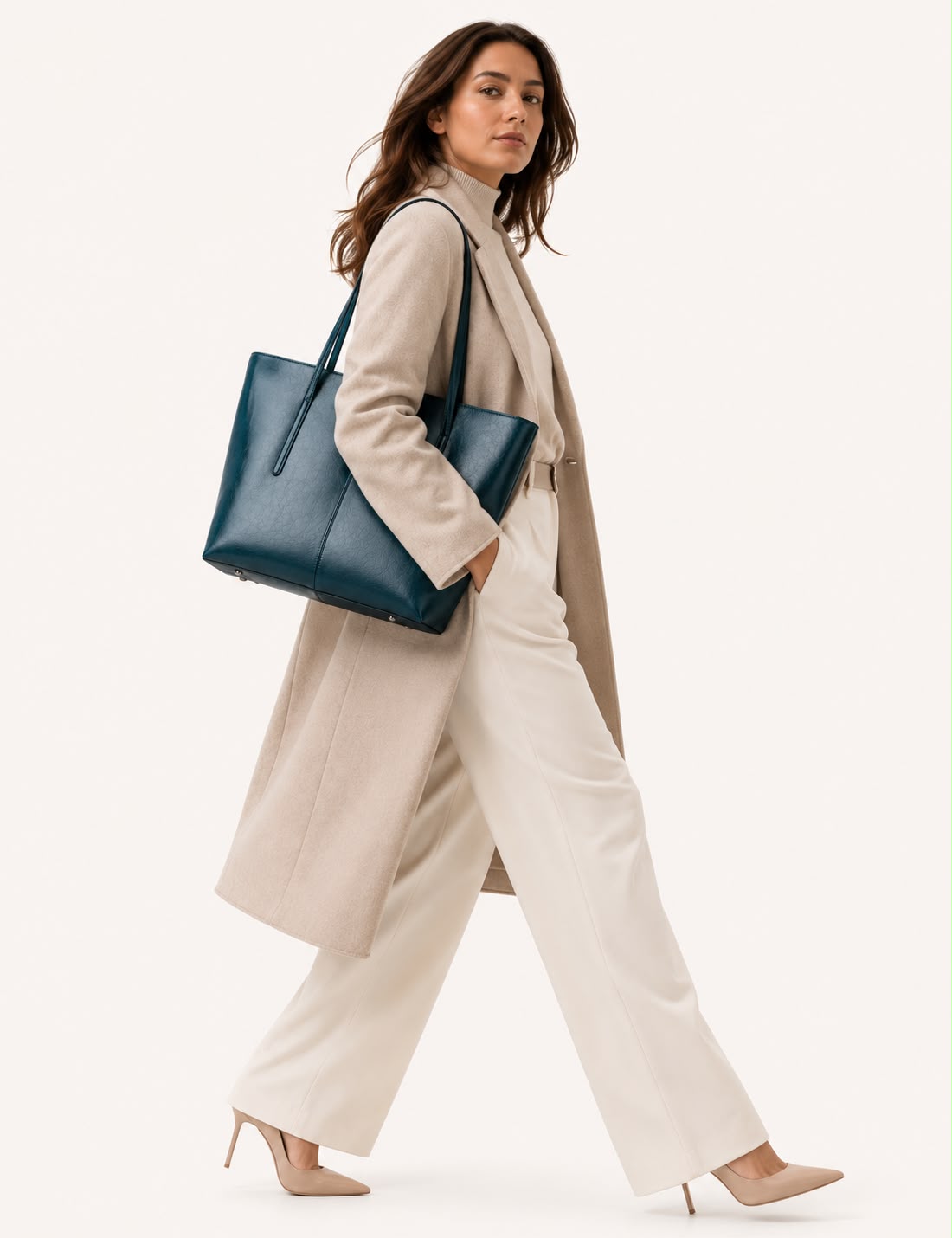 Sac Cabas Femme en Cuir Véritable Bleu – Élise