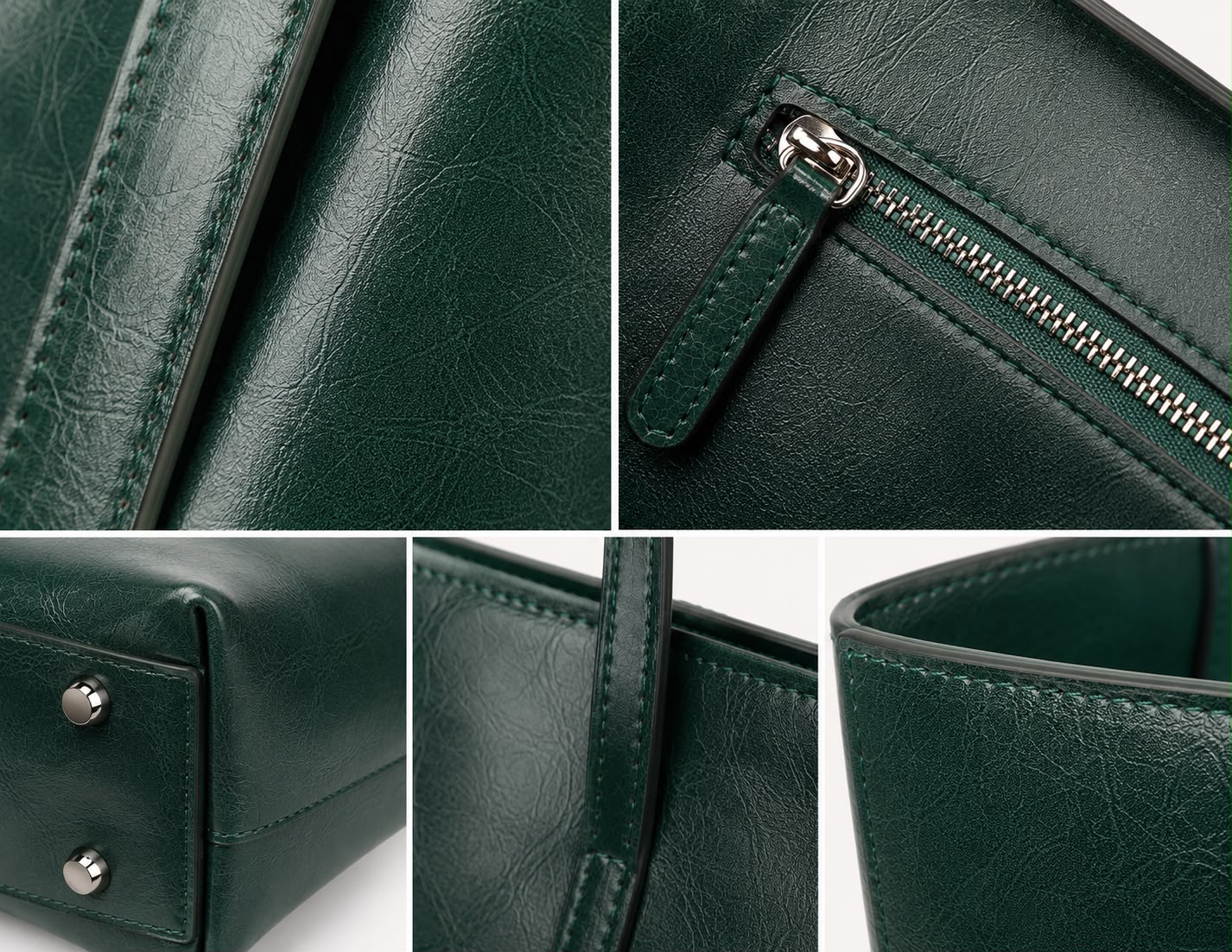 Sac Cabas Femme en Cuir Véritable Vert – Élise