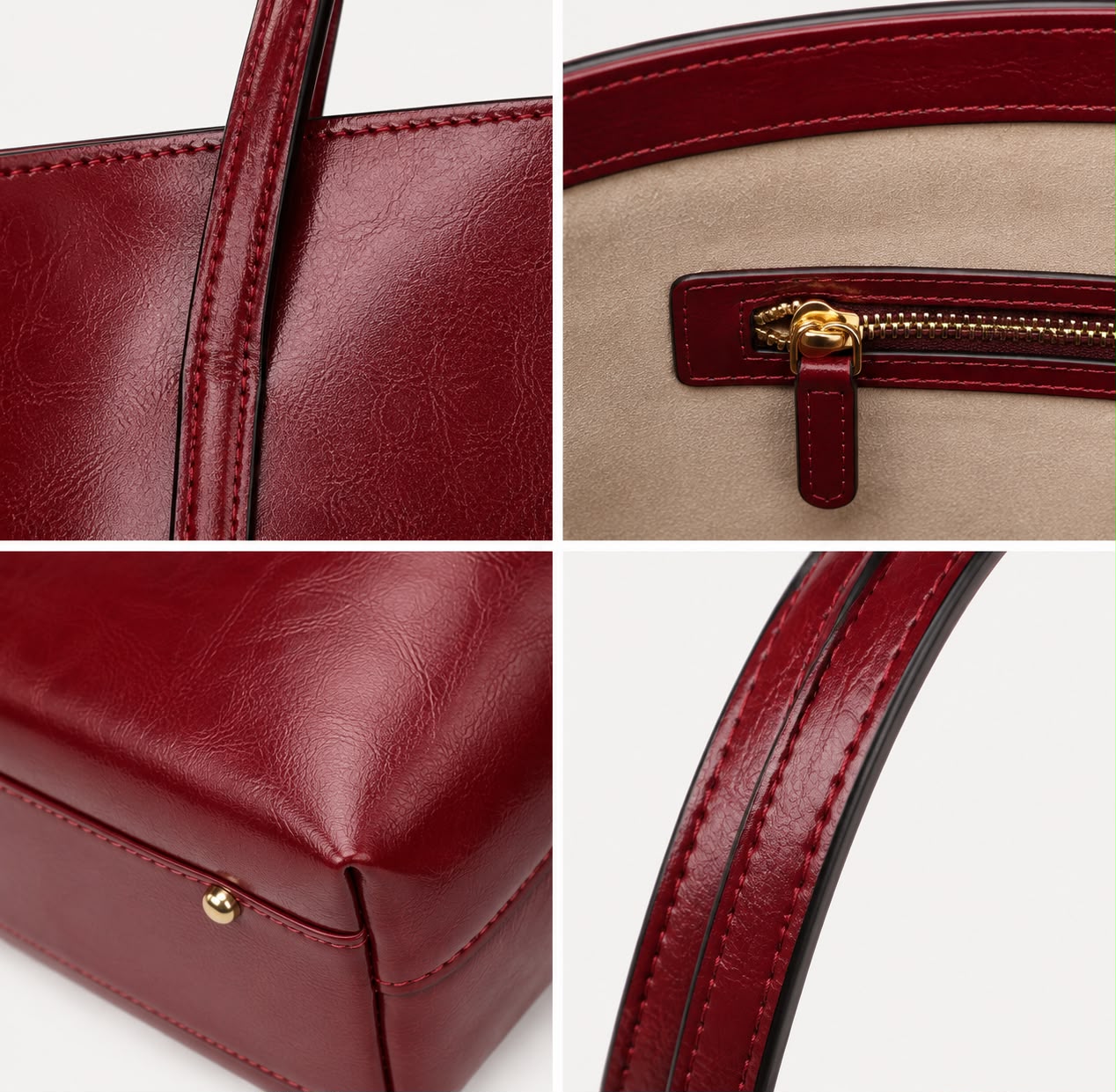 Sac Cabas Femme en Cuir Véritable Bordeaux – Élise