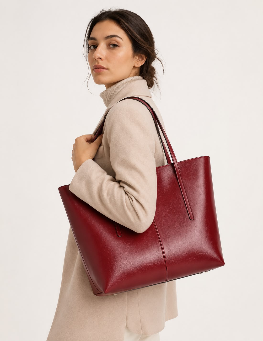 Sac Cabas Femme en Cuir Véritable Bordeaux – Élise