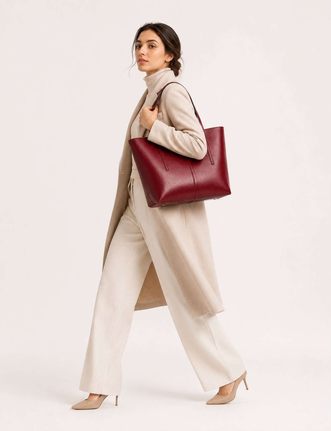 Sac Cabas Femme en Cuir Véritable Bordeaux – Élise