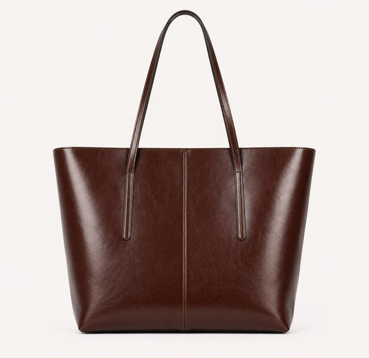 Sac Cabas Femme en Cuir Véritable Marron Café – Élise