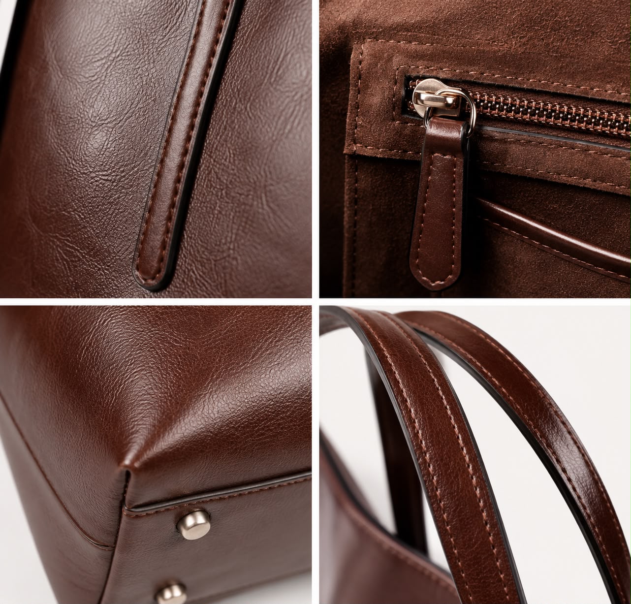 Sac Cabas Femme en Cuir Véritable Marron Café – Élise