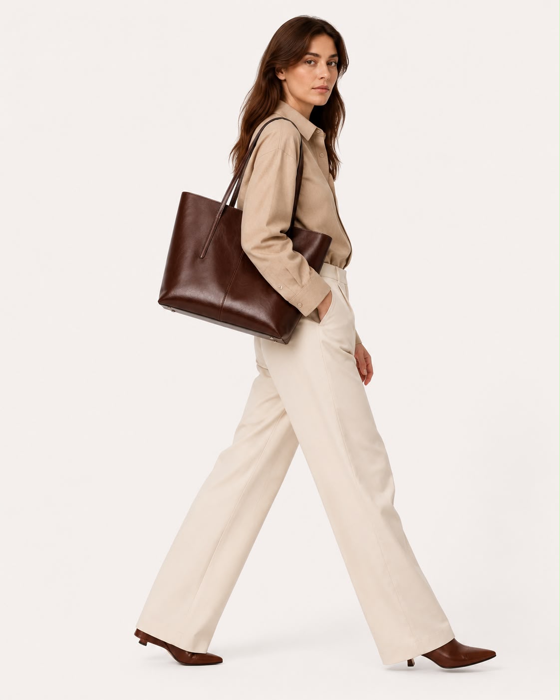 Sac Cabas Femme en Cuir Véritable Marron Café – Élise