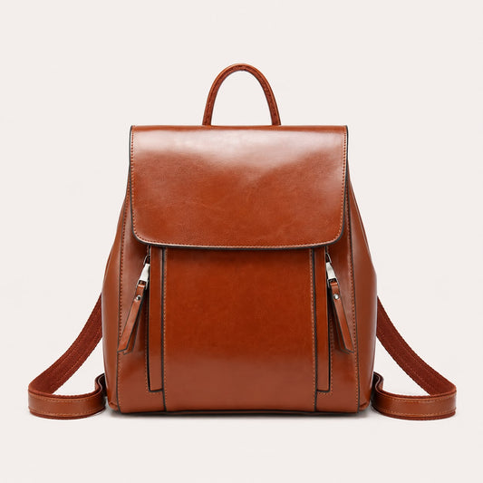 Sac à Dos Femme en Cuir Véritable Cognac – Grande Capacité