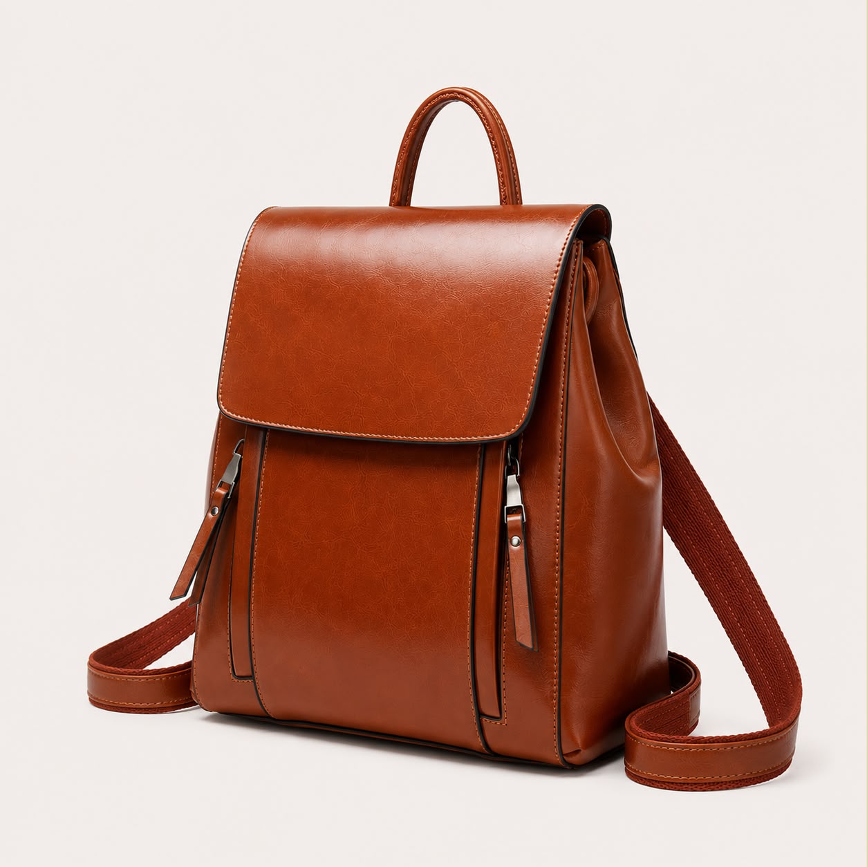 Sac à Dos Femme en Cuir Véritable Cognac – Grande Capacité