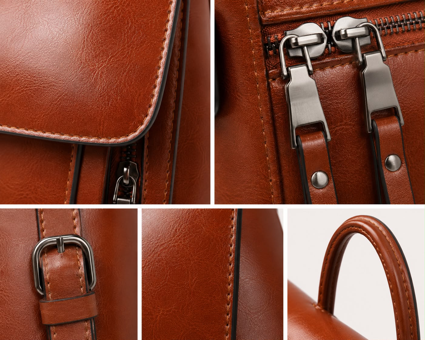 Sac à Dos Femme en Cuir Véritable Cognac – Grande Capacité