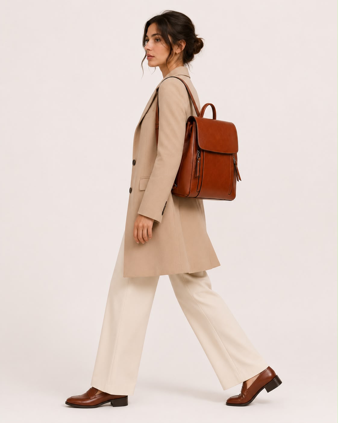 Sac à Dos Femme en Cuir Véritable Cognac – Grande Capacité
