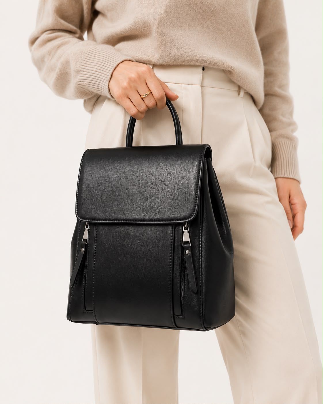 Sac à Dos Femme en Cuir Véritable Noir – Grande Capacité