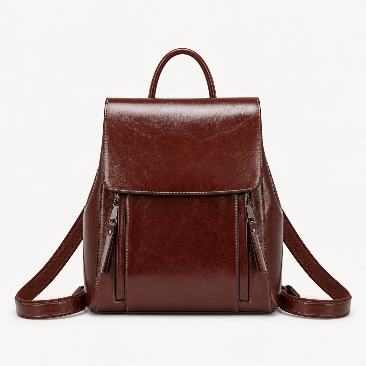 Sac à Dos Femme en Cuir Véritable Marron Café – Grand Format