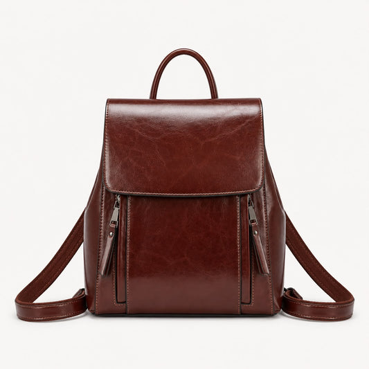 Sac à Dos Femme en Cuir Véritable Marron Café – Grand Format