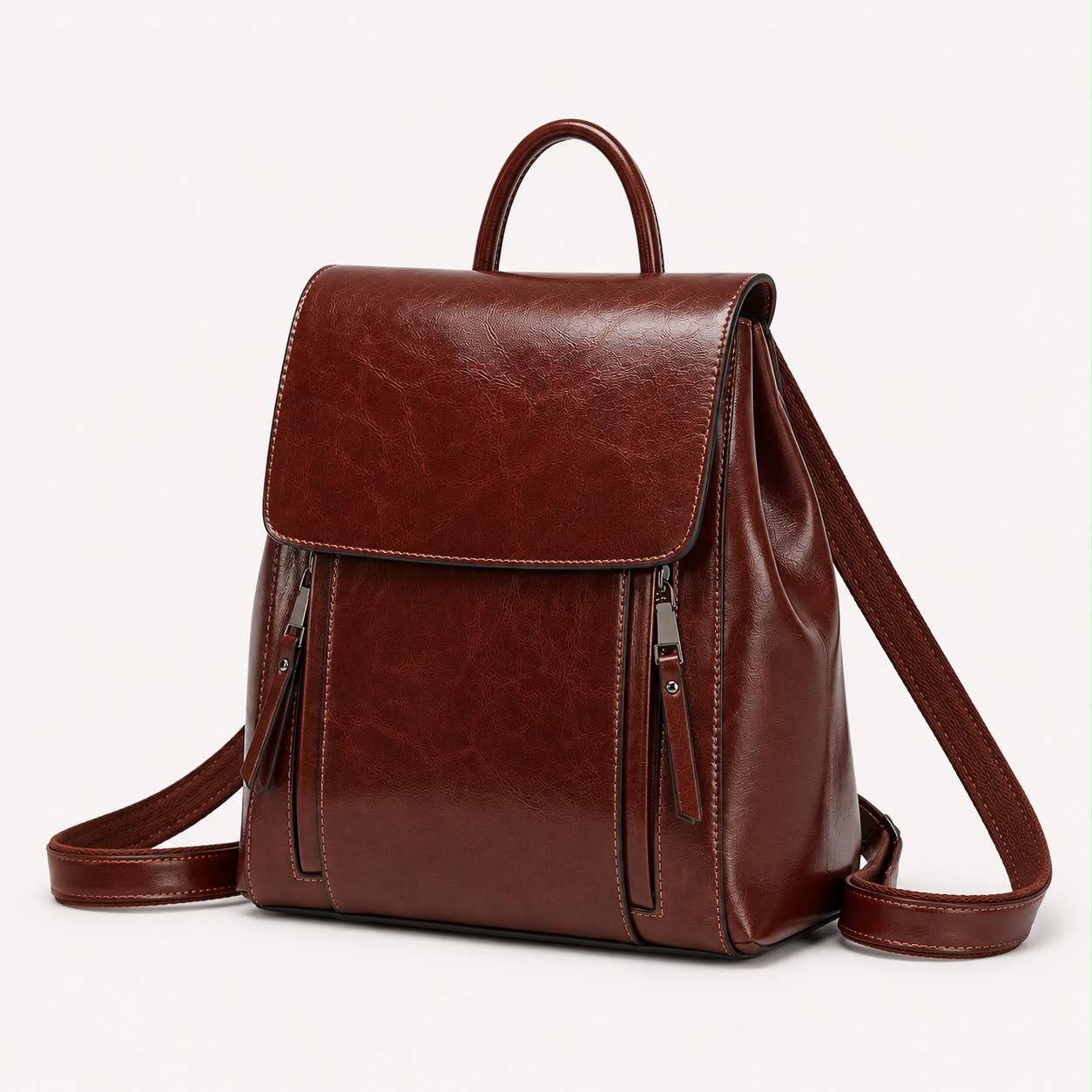 Sac à Dos Femme en Cuir Véritable Marron Café – Grand Format