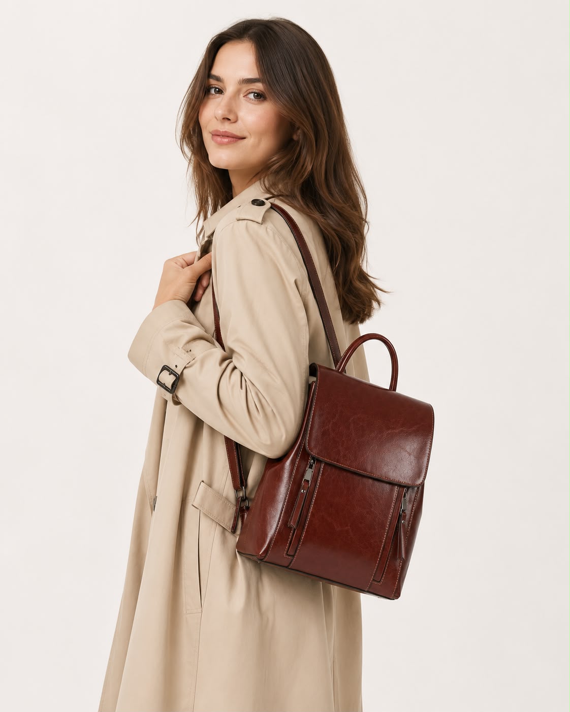Sac à Dos Femme en Cuir Véritable Marron Café – Grand Format