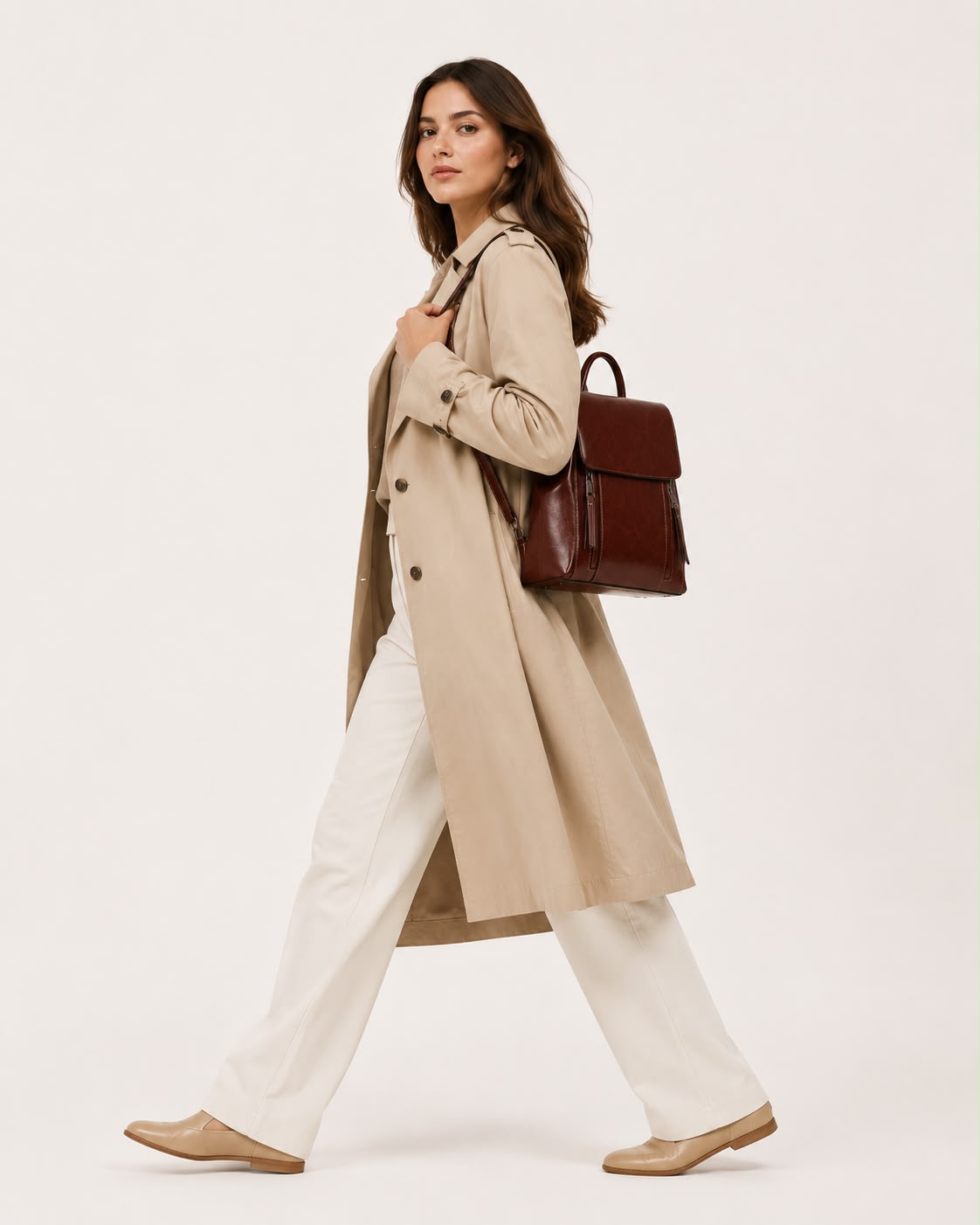 Sac à Dos Femme en Cuir Véritable Marron Café – Grand Format
