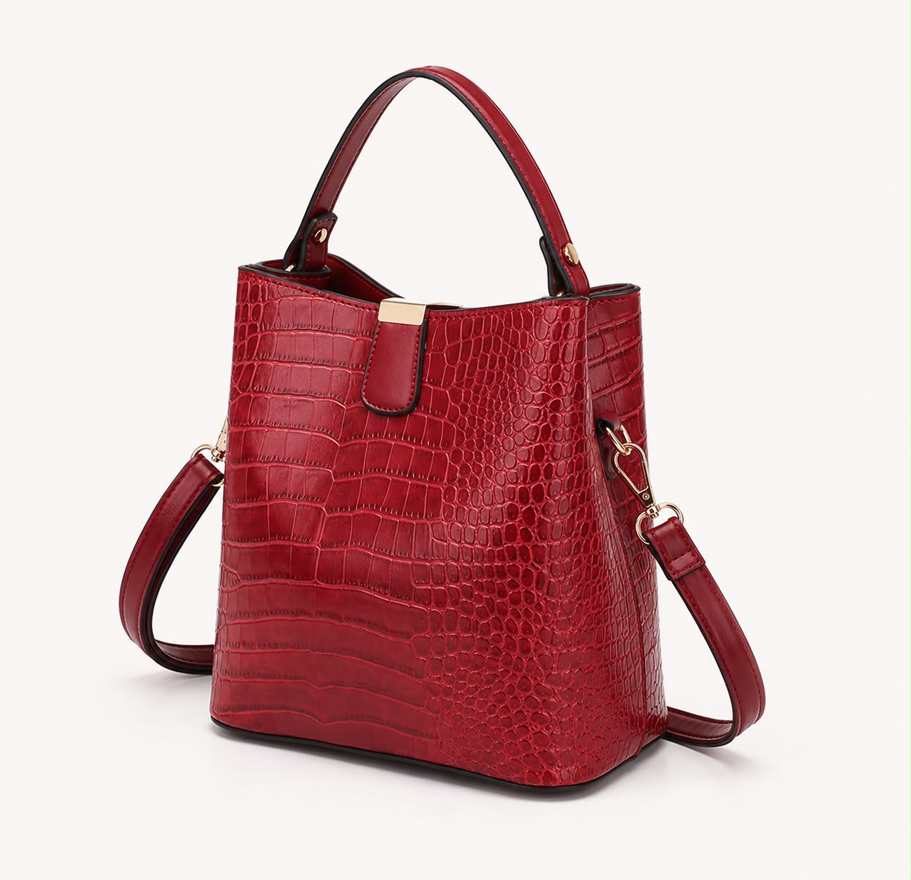 Sac Seau Femme Effet Crocodile Rouge – Élise