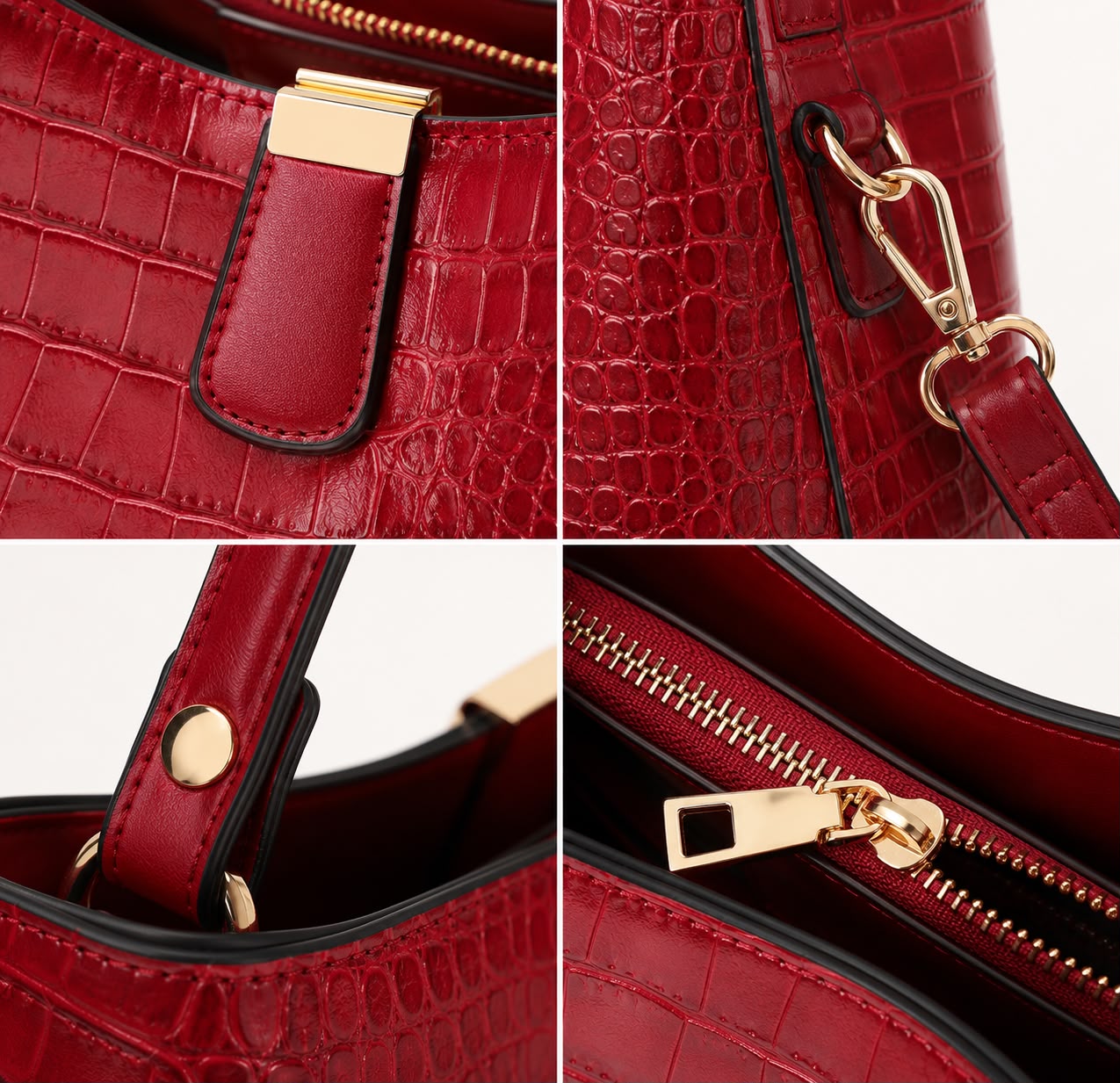 Sac Seau Femme Effet Crocodile Rouge – Élise