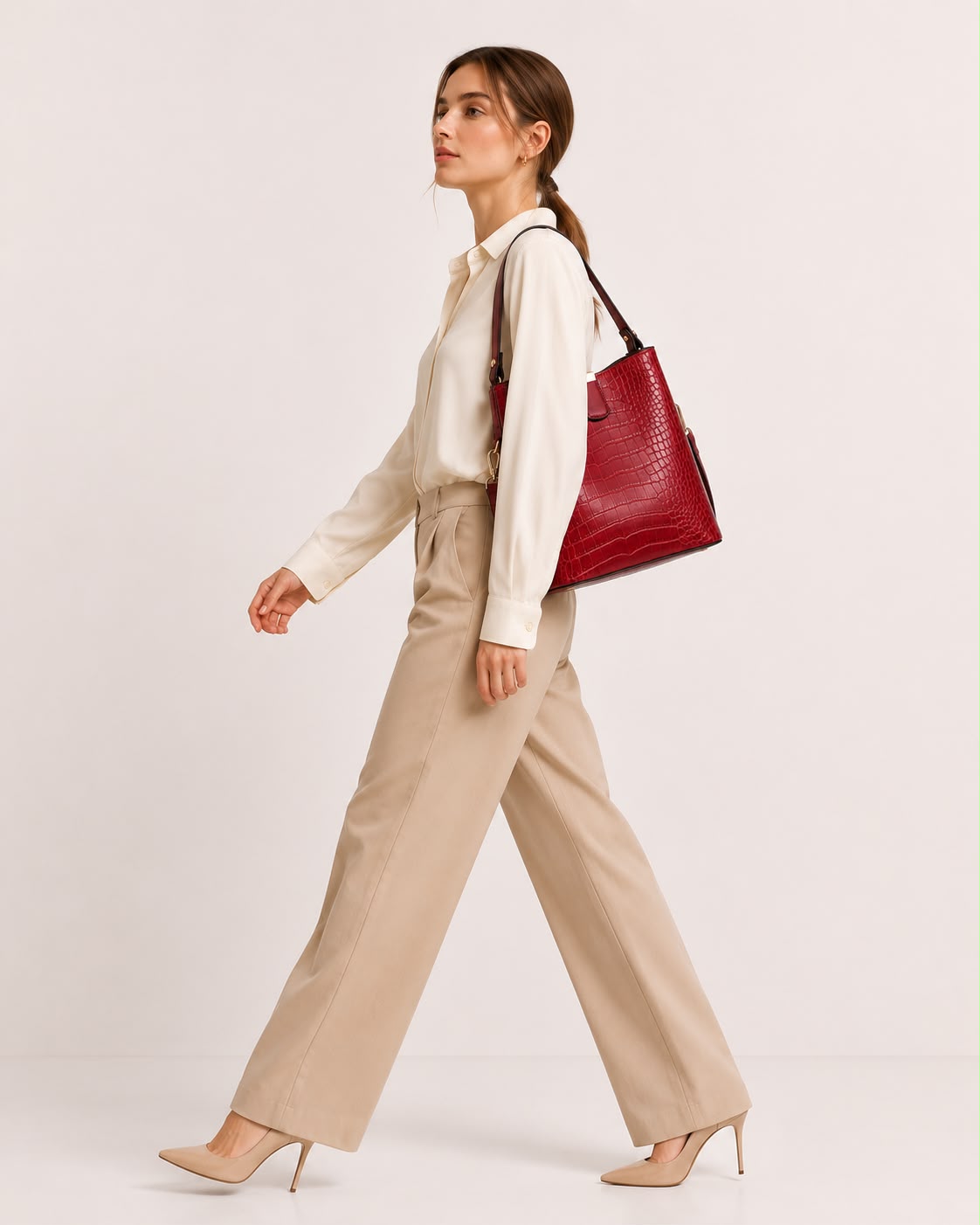 Sac Seau Femme Effet Crocodile Rouge – Élise