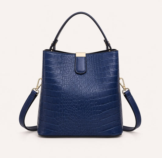 Sac Seau Femme Effet Crocodile Bleu – Élise