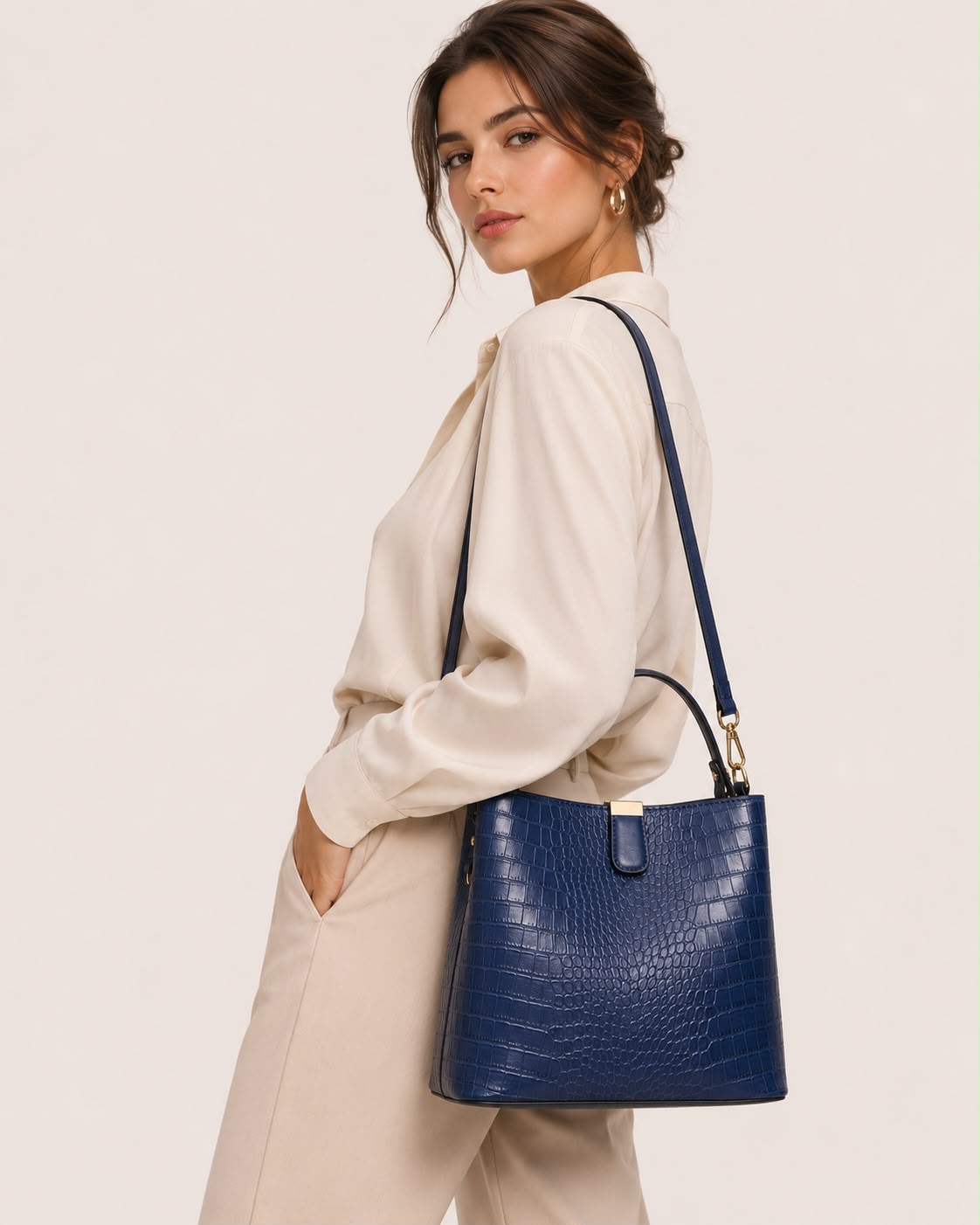 Sac Seau Femme Effet Crocodile Bleu – Élise