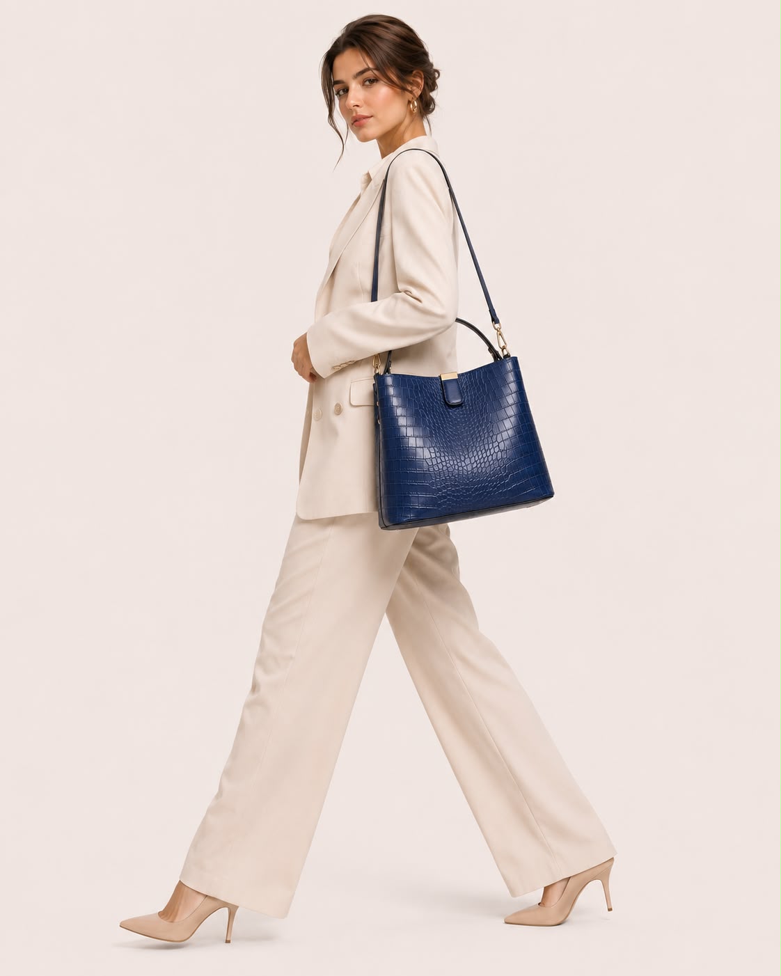 Sac Seau Femme Effet Crocodile Bleu – Élise
